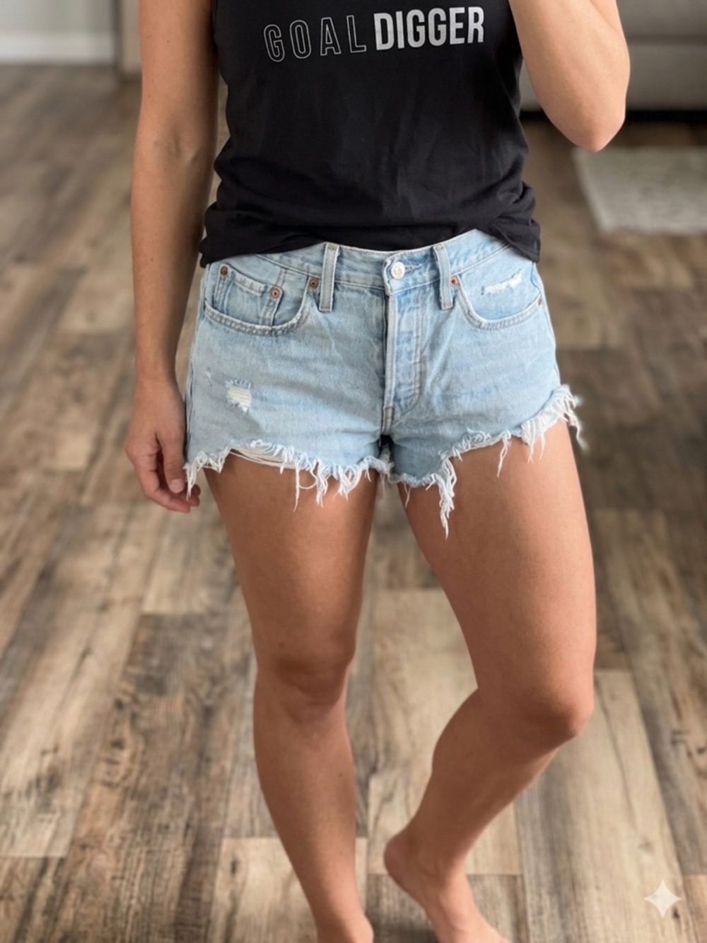 Levi's Light Blue Distressed Denim Cutoff Shorts